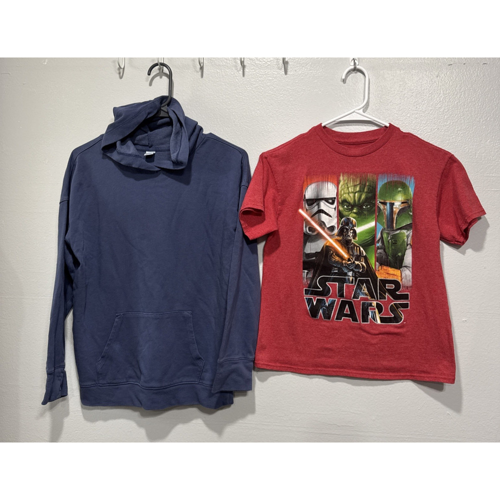 Lot of 2 Old Navy Blue Hoodie Sweatshirt & Star Wars Red Tee Boys Size 10-12
